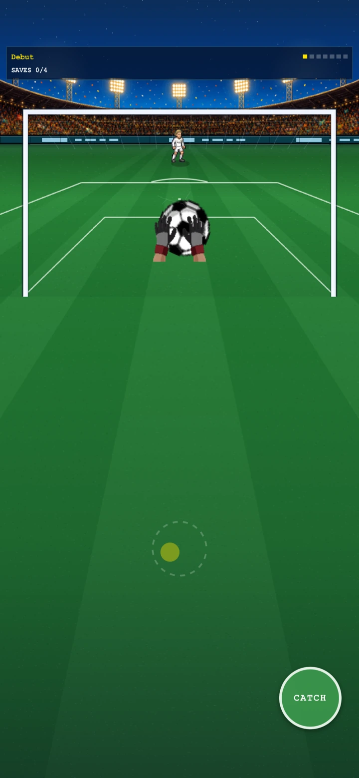 Career match in Penalty Rush: goalkeeper gloves catching the ball